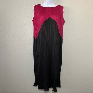 Vintage 20s Style Art Deco Artsy Pink Black Colorblock Pleated Midi Dress 13/14